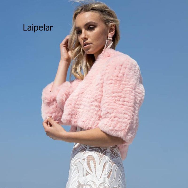 Faux Rabbit Fur Coat Faux Fur Women's European and American Short Sleeve Pink Short Style Street Fashion Faux Fur Coat