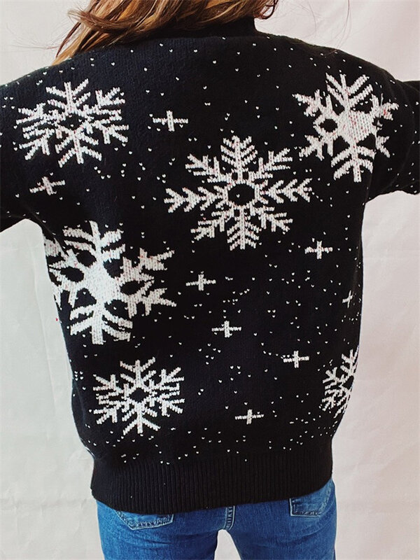 Hirigin 여성용 크리스마스 스웨터, 캐주얼 눈송이 프린트, 겨울 따뜻한 긴팔 풀오버, 기본 니트웨어, 가을 스트리트웨어