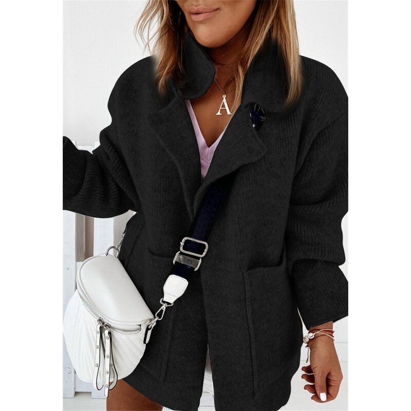 SUSOLA-Cardigã feminino com gola lapela, suéter solto, manga comprida, cor pura, casacos Lady Trend, novo, outono e inverno