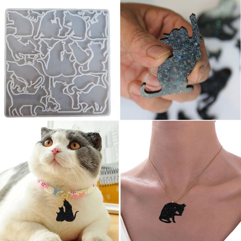 DIY berbagai bentuk kucing gantungan kunci cetakan silikon anting kalung liontin gantung jimat epoksi Resin cetakan dekorasi tas perhiasan