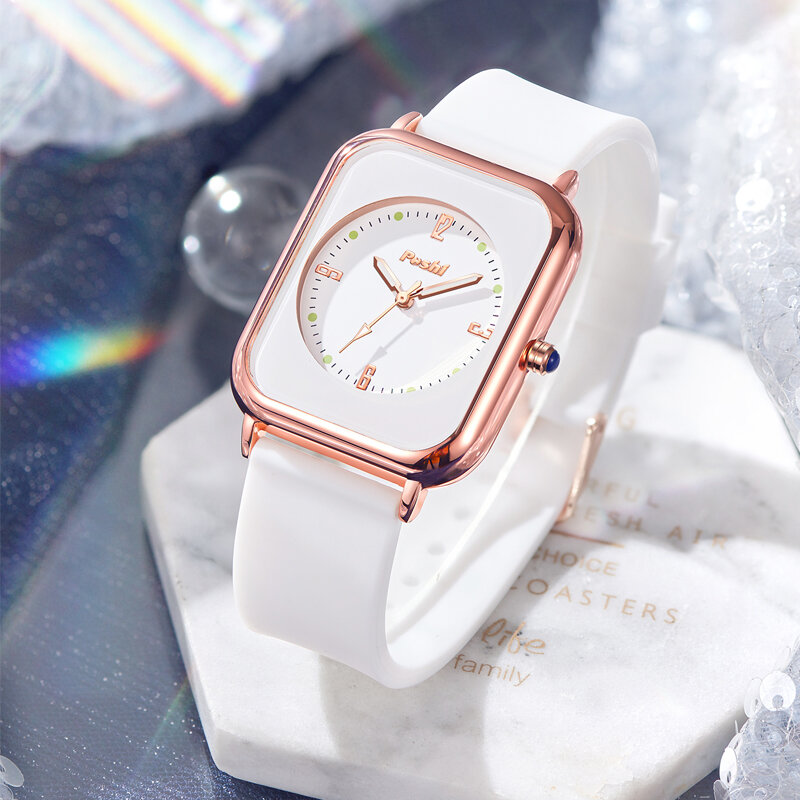 POSHI luksusowy bransoletka damska zegarek kwarcowy damski zestaw bransoletka do zegarka biały tarcza zwykłym skórzanym luksusowy damski zegarek Montre Femme