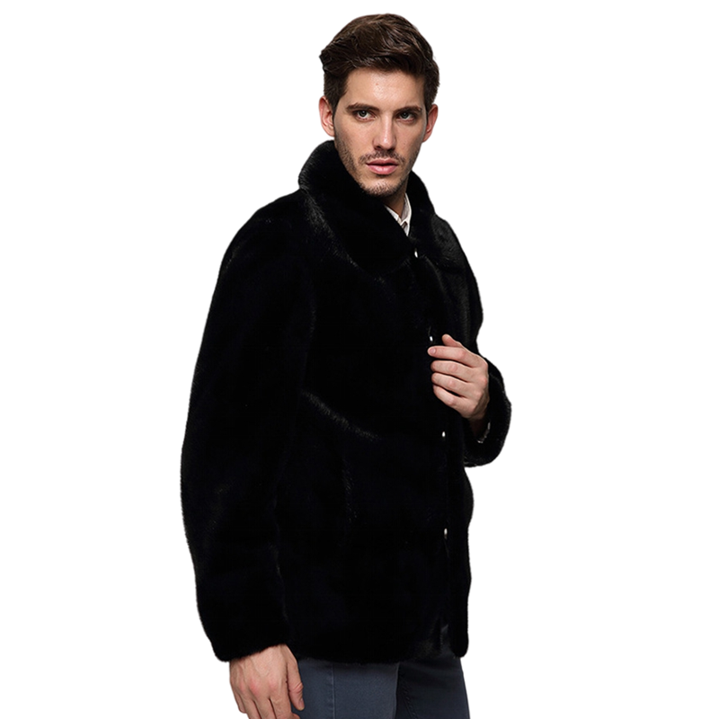 Hq preto cavalheiro homens vison casaco de pele natural real preto vison natureza luz fina manga longa lapela tamanho grande personalizado