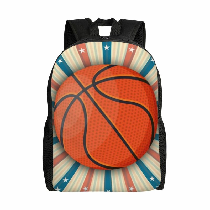 남녀공용 농구 패턴 배낭, 방수 학교 대학 스포츠 가방, 인쇄 책가방, 대용량 여행 배낭