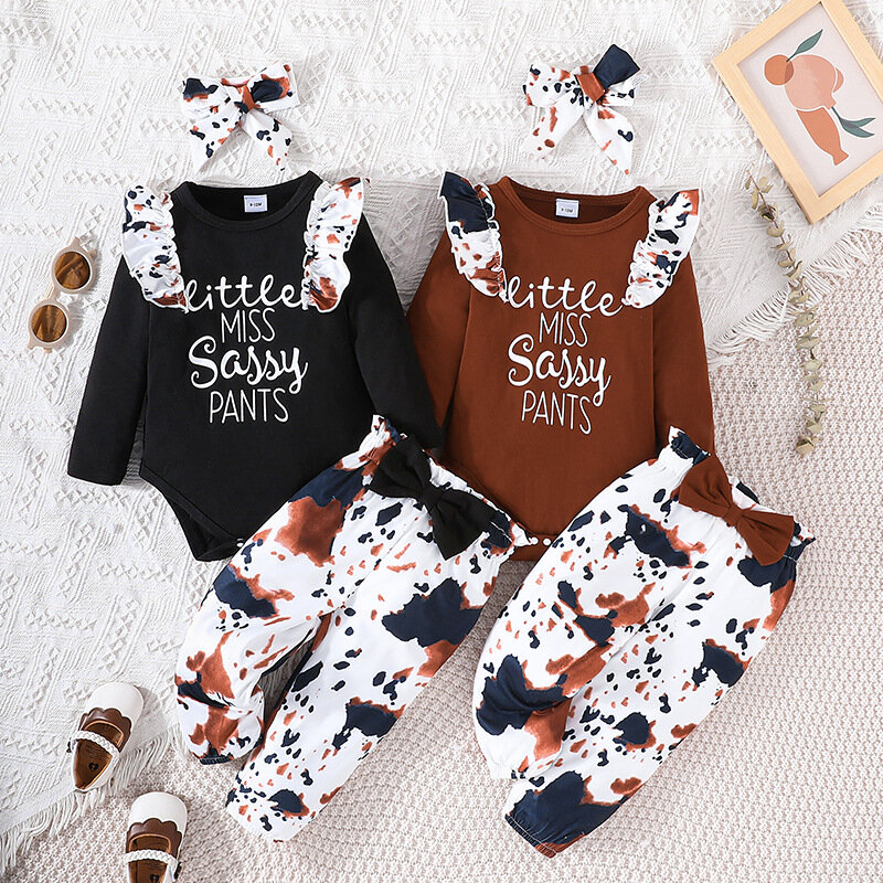 3-24 Months Newborn Baby Girl Clothes Set Infant For Girl Long Sleeve Bodysuit + Pants + Headband Cotton Clothing Suit Flower