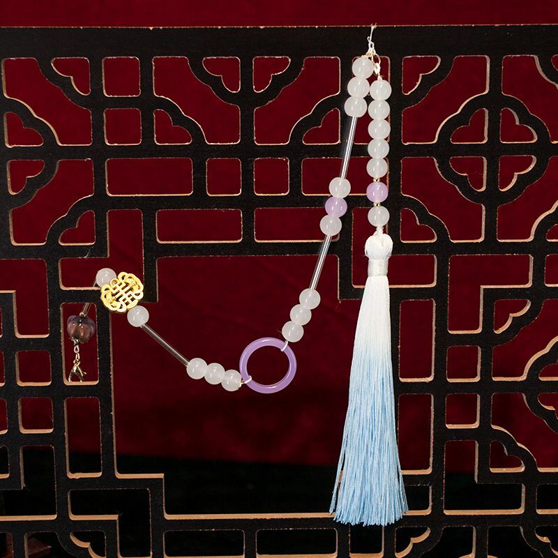 Hanfu traje antiguo, accesorios de fideos de caballo, collar, coronas, borla de nube trasera, Perla China Súper Larga, tapeta prensada antigua