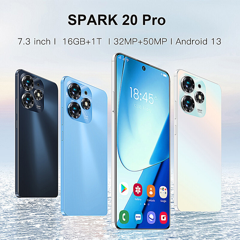 Spark 20 Pro สมาร์ทโฟน5G Qualcomm8 Gen 2 10 Cores 7.3นิ้ว HD 2280*3088 16GB + 1TB 32 + 50MP 8000mAh โทรศัพท์มือถือ Android 13 GPS