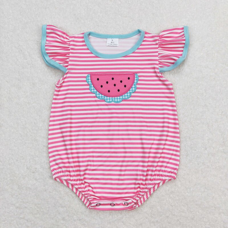 Wholesale Summer Newborn Embroidery Romper Baby Girl Flower Stripes Jumpsuit Kids Toddler Watermelon Ball One-piece Clothing