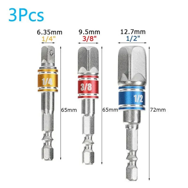 3pcs Drill Socket Adapter for Impact Driver with Hex Shank to Square Socket Drill Bits Bar Extension Set