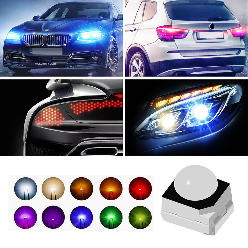 0.5W 5050 SMD LED Type de dôme, lentille à 30 degrés, rouge/vert/bleu, perles couleur unique pour les feux de circulation/affichage LED/éclairage de voiture