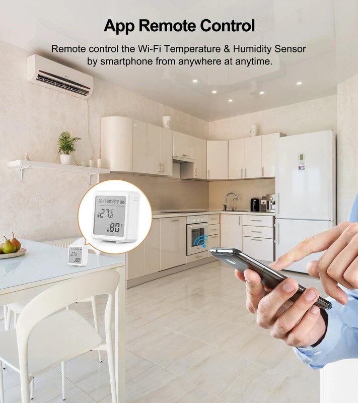 Sensor de Humedad y Temperatura para Interiores, Higrómetro Detector, Termómetro a Control Remoto, Wifi, Compatible con Alexa, Google Home, Tuya, Smart Life
