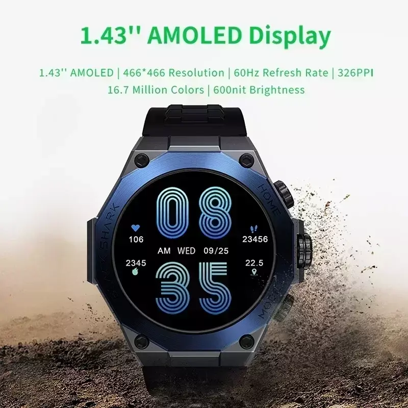 [World Premiere]Versión global negro Shark S1 pro reloj inteligente 1,43 ''AMOLED carga inalámbrica 15 días de duración de la batería NFC chat GPT