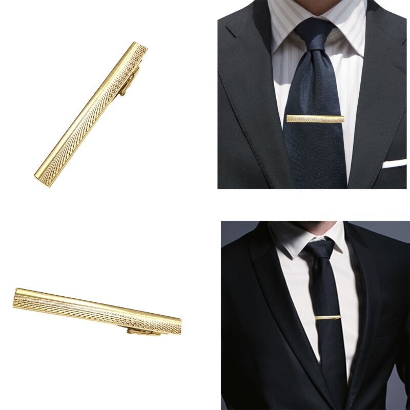 Clip corbata B36D para hombre, corbata aleación grabada, broche barra, camisas, Pin corbata dorado latón para