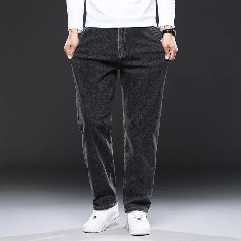 Men's Jeans Elastic Trousers Plus Size Man Cowboy Pants Casual Straight with Pockets Stretch Autumn Clothing Winter Large Baggy