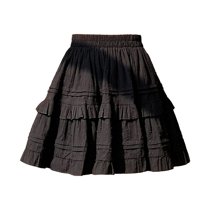 Ruffle Ballet Cake Skirt Preppy Style High-waist Elastic Pleated Skirt Slim Fit Patchwork Ruffle Dress