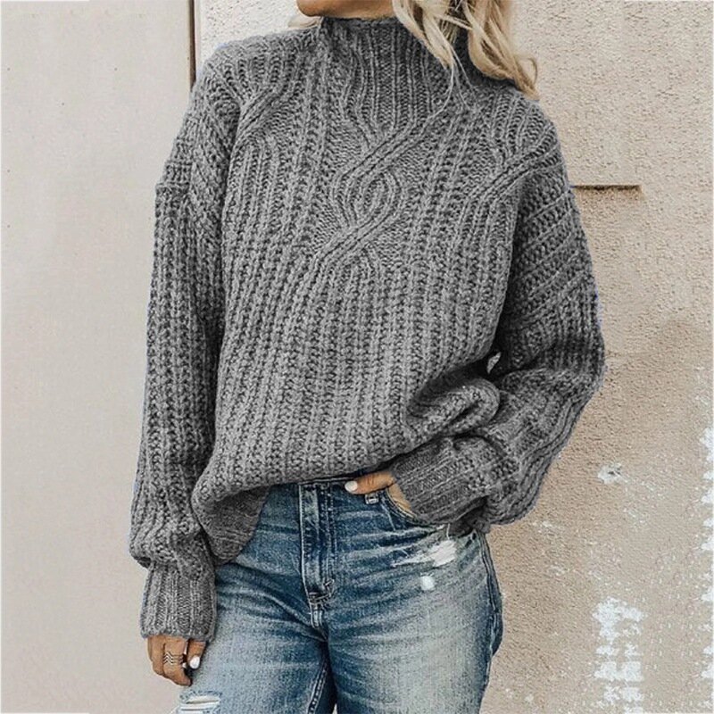 Autumn Winter Women High Neck Sweater Fried Dough Twists Knitting Long Sleeve Pullover Solid Elegant Thick Warm Jumpers Tops