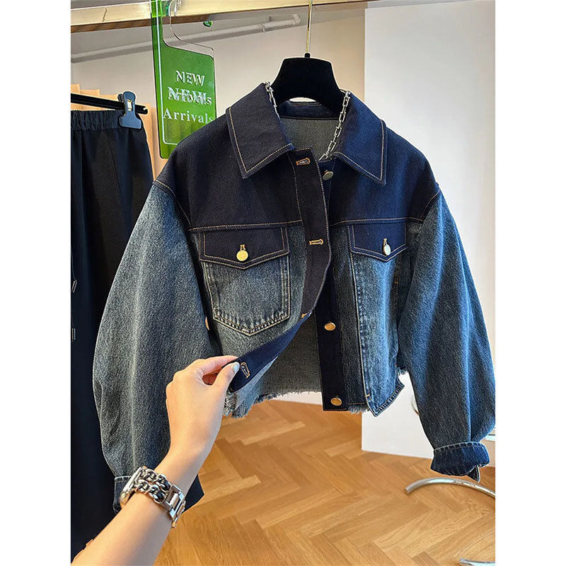 2024 giacca di jeans sfumata allentata Plus Size giacca corta da donna primavera autunno cappotto corto moda tasca Outwear giacche donna