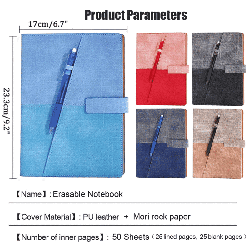 A5 Reusable Notebook w/Erasable Pen Smart Leather Notepad Drawing Planner Binder,Waterproof Cloud Storage School Office Supplies