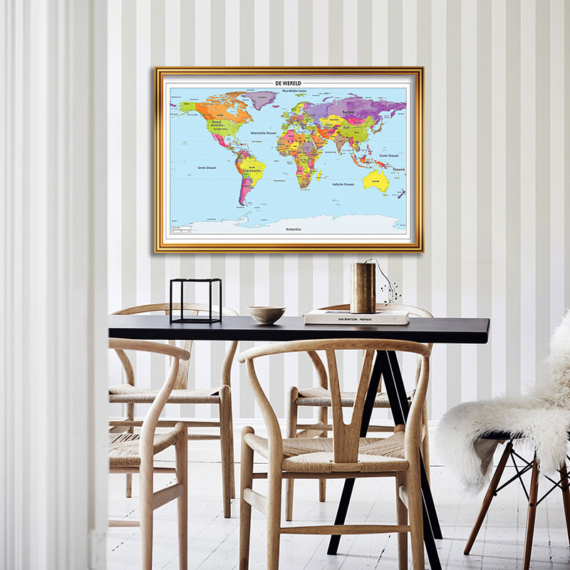 The Wold Political Map In Dutch 84*59cm Wall Art Poster Eoc-friendly Canvas Painting School Supplies Living Room Home Decoration