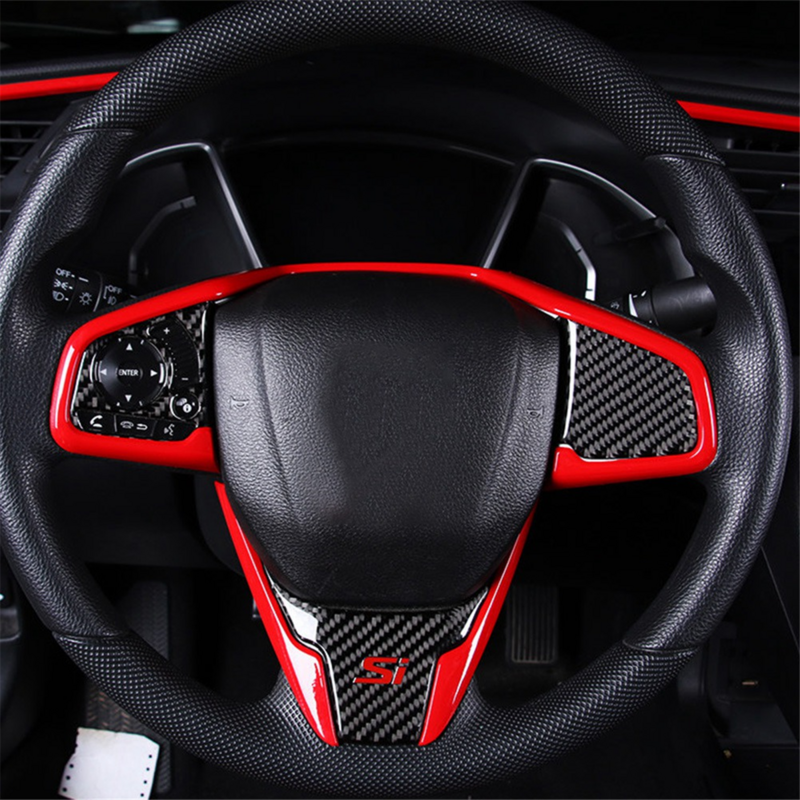 Embellecedor de cubierta de volante Interior de coche rojo para Honda Civic 2016-2020, 10. °