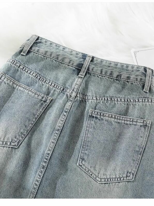 New Casual Retro Denim Skirt For Women Clothing Spring Summer Jeans Skirts 2024 New High Waisted Split Buttocks Wrap Skirt