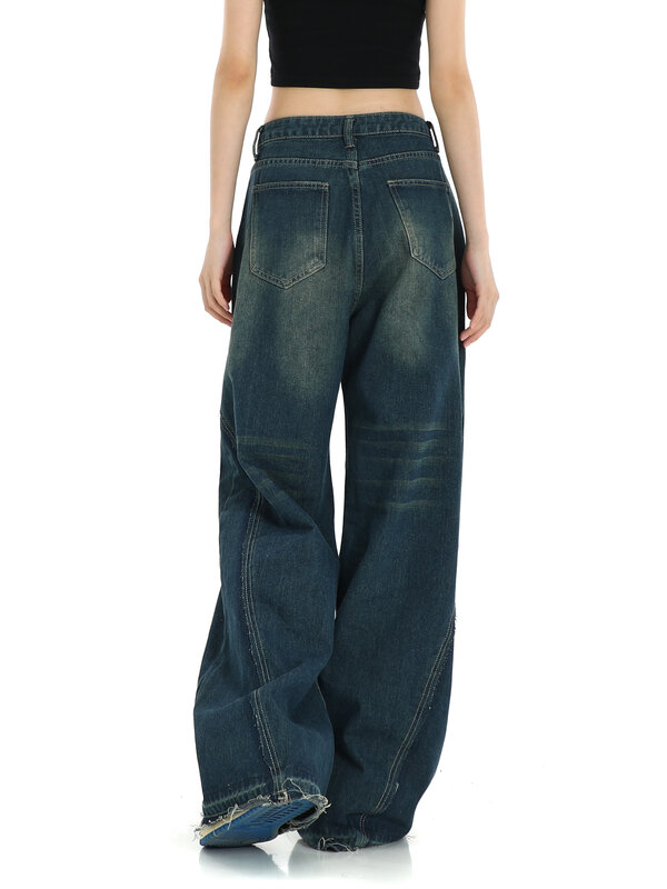 Mulheres de cintura alta perna larga jeans largos, calça jeans vintage, Jean reta solta, streetwear coreano, Y2K