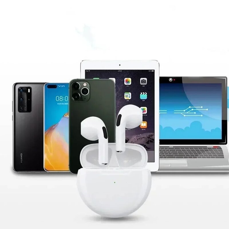 TWS Pro 6 Fones De Ouvido Bluetooth com Microfone, Estéreo 9D, Fones De Ouvido para Xiaomi, Samsung, Android, Fone De Ouvido Sem Fio
