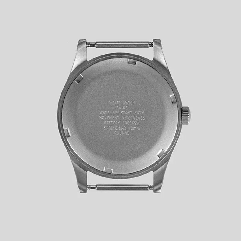 Rdunae นาฬิกาควอตซ์ MIYOTA2035สไตล์ทหาร34.5มม. ตัวเรือนสแตนเลสสตีลกระจกแร่หรูหรากันน้ำไนลอน5Bar reloj