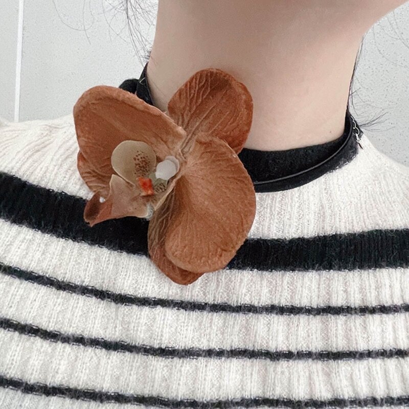 Fabric Flower Necklace Floral Neckchain Colorful Phalaenopsis Clavicle Chain Blossom Collarbone Chain Ornament