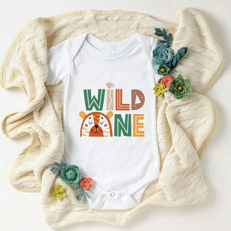 Wild One Baby Junge Bodys Nette Tier Druck Cartoon Neugeborenen Mädchen Kleidung Ästhetische Sommer 100% Baumwolle Onesies ToddlerJumpsuits