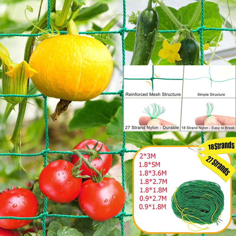 Red enrejada para plantas trepadoras, Red de nailon resistente para exteriores, para pepino, tomate, frutas, verduras y uvas