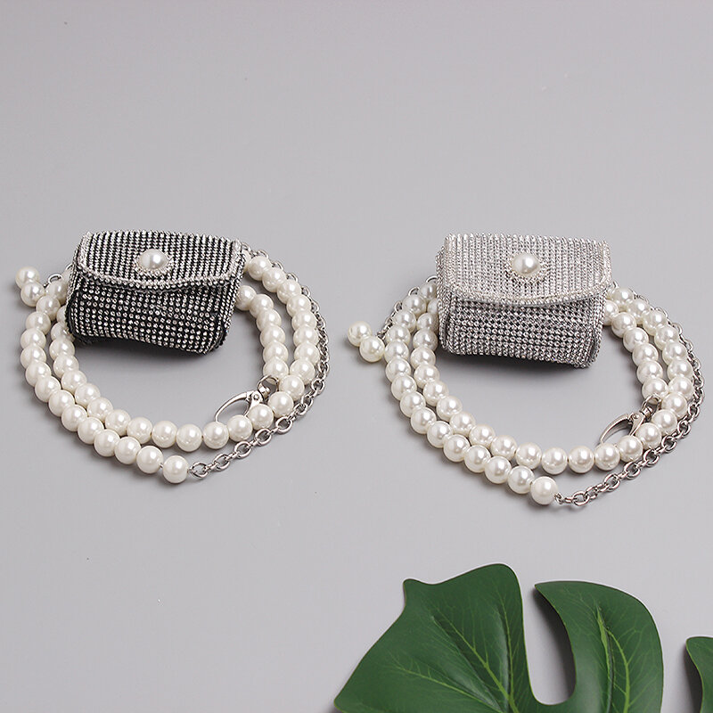 2024 neue Mini Perle kleine Tasche Frauen Mode Strass Mini Kreuz Hüft tasche vielseitige Ketten tasche Gürtel taschen