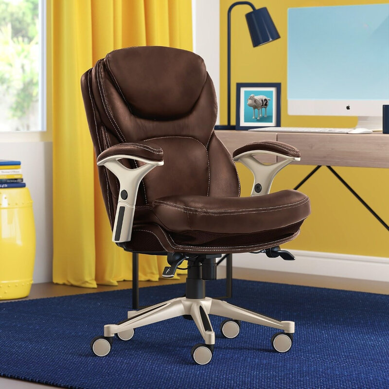 Ergonomische Executive Office Motion-Technologie, verstellbarer Schreibtischs tuhl mit mittlerer Rückenlehne und Lordos stütze, schwarz gebundenes Leder