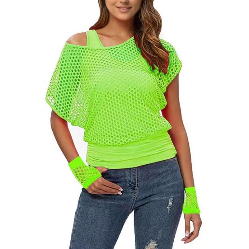 女性のための明るい色のニットトップス,半袖,ラウンドネックのクロップトップ,セクシーなTシャツ,80年代の衣装