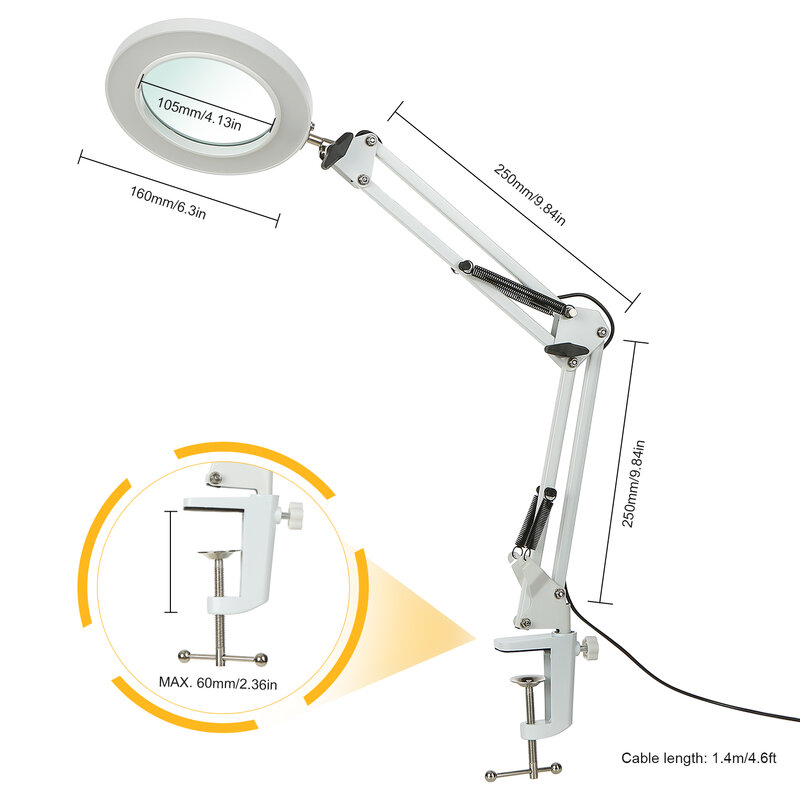 Lampu Meja Lipat Penjepit Lampu Pembesar LED USB 5X Besar 3 Warna Dapat Diredupkan Lampu Pembesar Bercahaya untuk Membaca/Menyolder