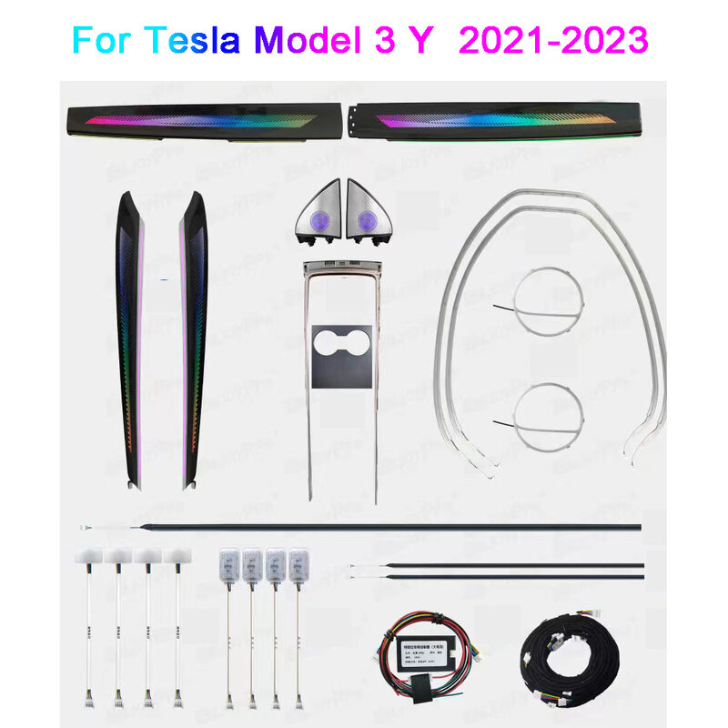 テスラモデル3 y 2021- 2023用大気ランプ,3Dドラゴンスケール,トリムパネル,変更された内部グラデーションカービング大気ランプ