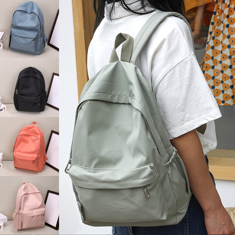 Nylon Backpack Solid Color Large Capacity Cute Laptop Tablets Shoulder Bag Teens Schoolbag Camping Female Gifts