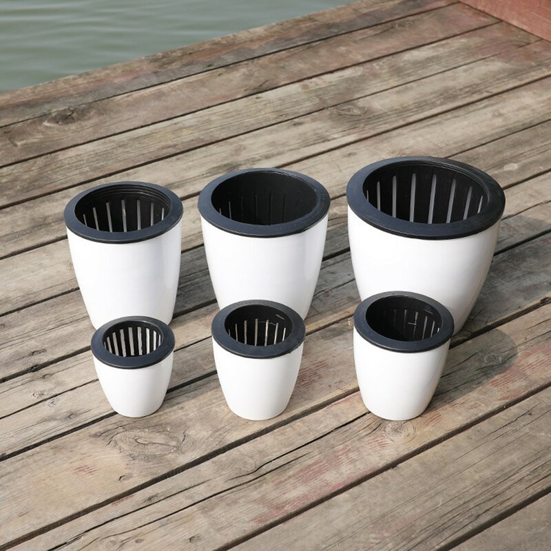 Lazy Flower Pot Flowerpot Imitation Porcelain Series Plastic Self Watering Pot With Cotton Rope Garden Plant Supplies