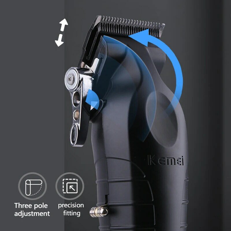 Kemei Ajustável Cordless Electric Hair Trimmer para Homens, Profissional Hair Clipper, Recarregável Hair Cutting Machine, Lítio