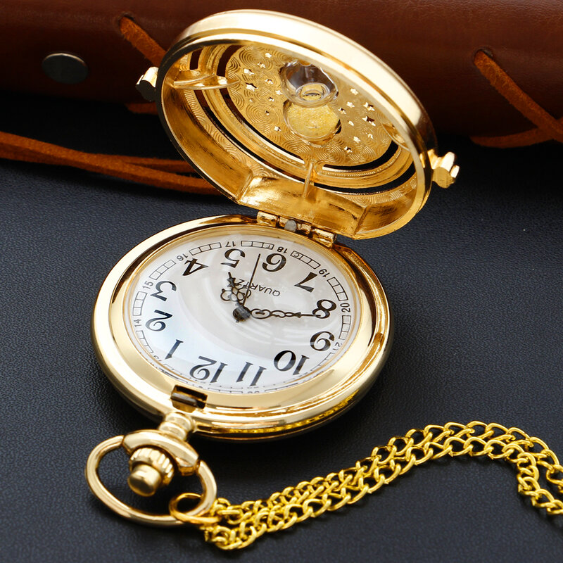 Montre de poche à quartz creux en sablier doré pour hommes et femmes, horloge de luxe vintage, bracelet Fob JONecklace, pendentif, meilleur cadeau
