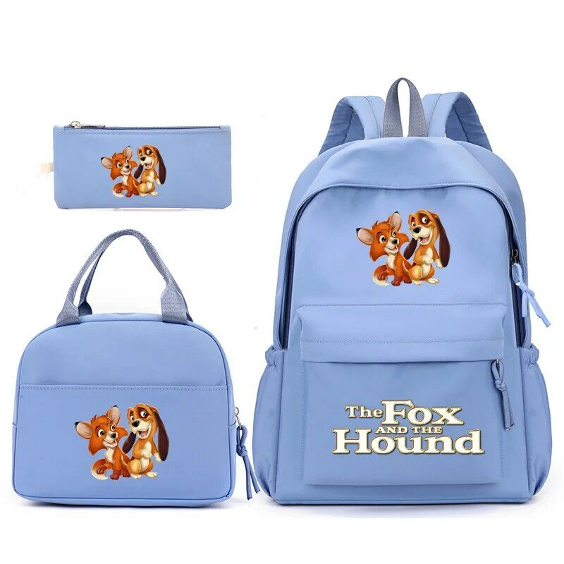 Disney Fox and Hound tas ransel isi 3 buah/set, tas makan siang dengan tas sekolah pelajar remaja, set perjalanan kasual nyaman