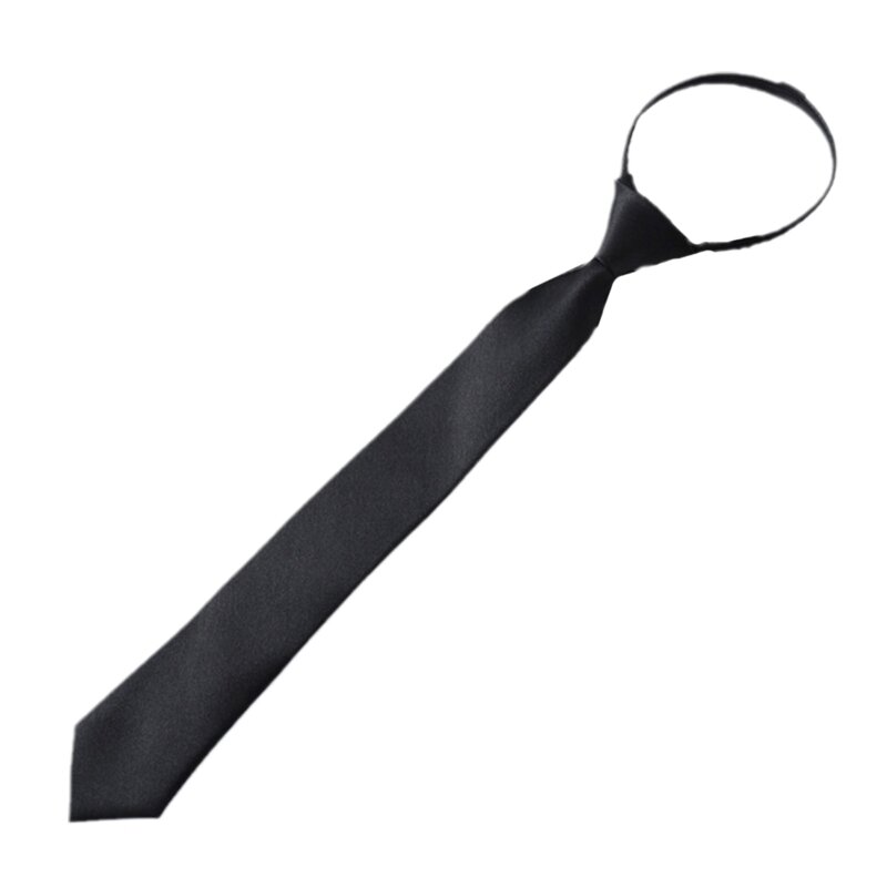 Cravate noire Preppy pour hommes femmes, avec fermeture éclair réglable, pré-nouée, couleur unie, étroite, pour école