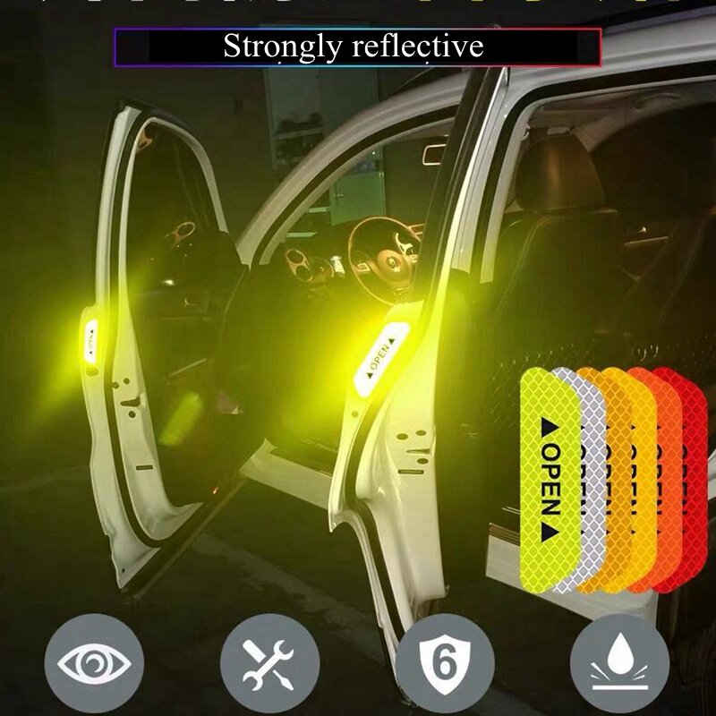4 Buah Stiker Pita Reflektif Terbuka Mobil Tanda Peringatan Pintu Otomatis Pemberitahuan CRV Strip Reflektor Keamanan Refleks Bercahaya Reflektif