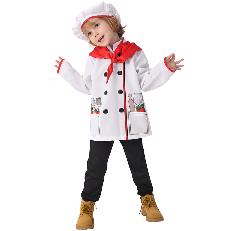 Costume de Médecin Chef pour Enfant, Manteau de Chef pour Garçons et Bol, Tenue de Cuisinier