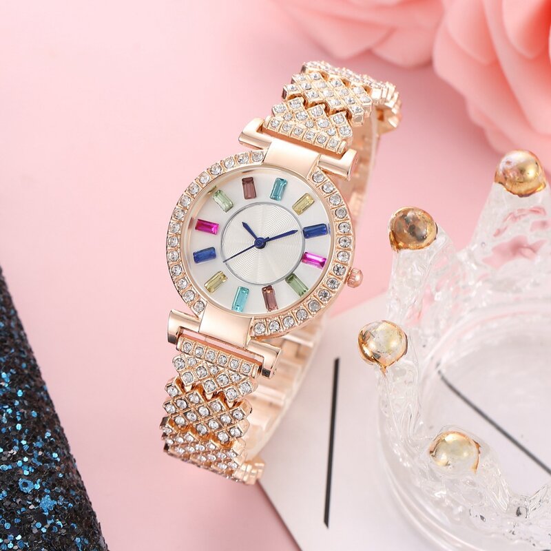 2024 moda, aby wysłać studentom luksusowy kolor duży zegarek cyfrowy stalowy pasek kobiet w skali diamentowej