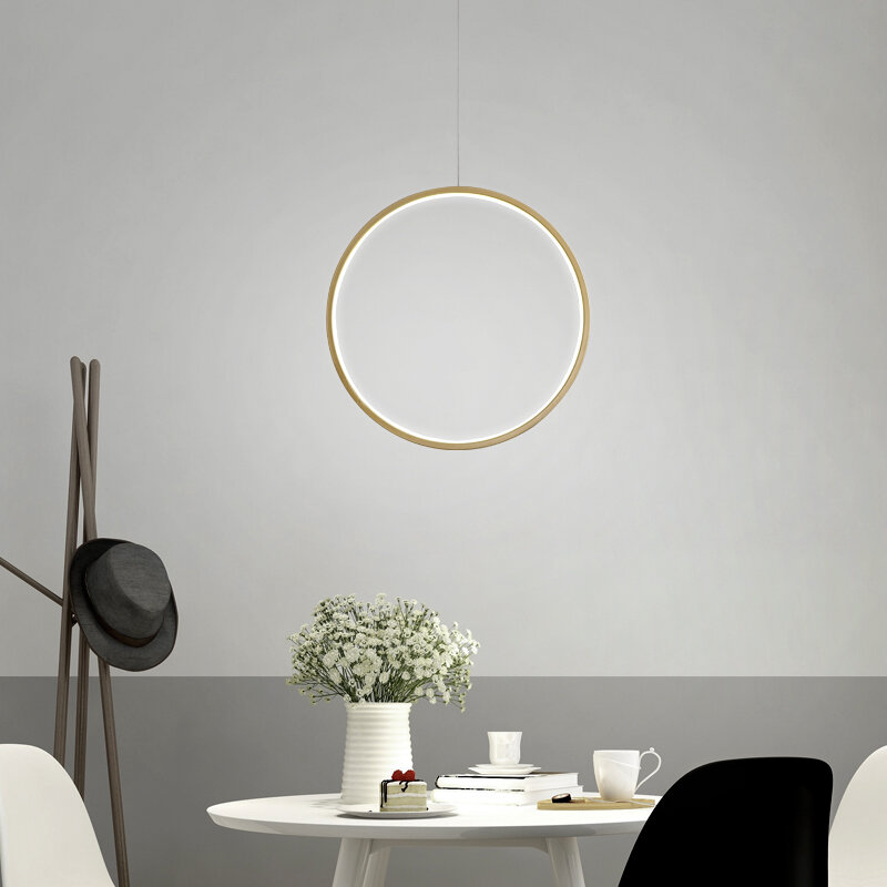 Современный круглый подвесной светильник в виде кольца, креативная Вертикальная Подвесная лампа для столовой, офиса, простой строительный светильник