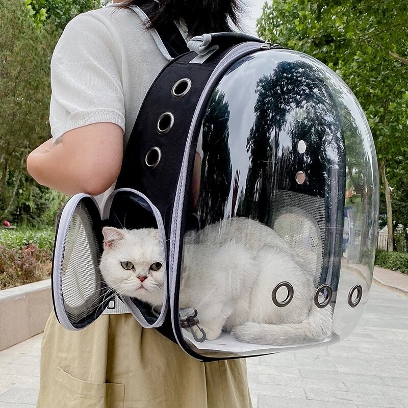 Bolsas de transporte transparentes para gatos, mochila transpirable para mascotas, mochila portátil para cachorros y perros, portador de cápsula espacial para mascotas