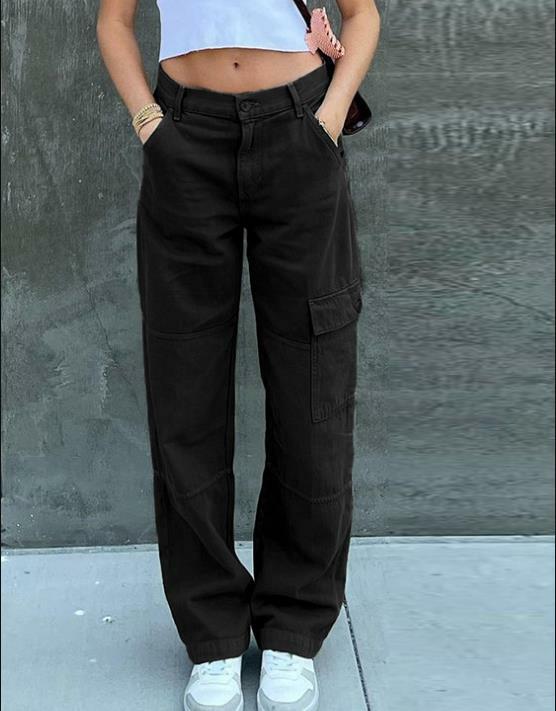 Ladies Latest Street Jeans Side Pockets High Waist Slim Fit Casual Party Street Pocket Cargo Pants
