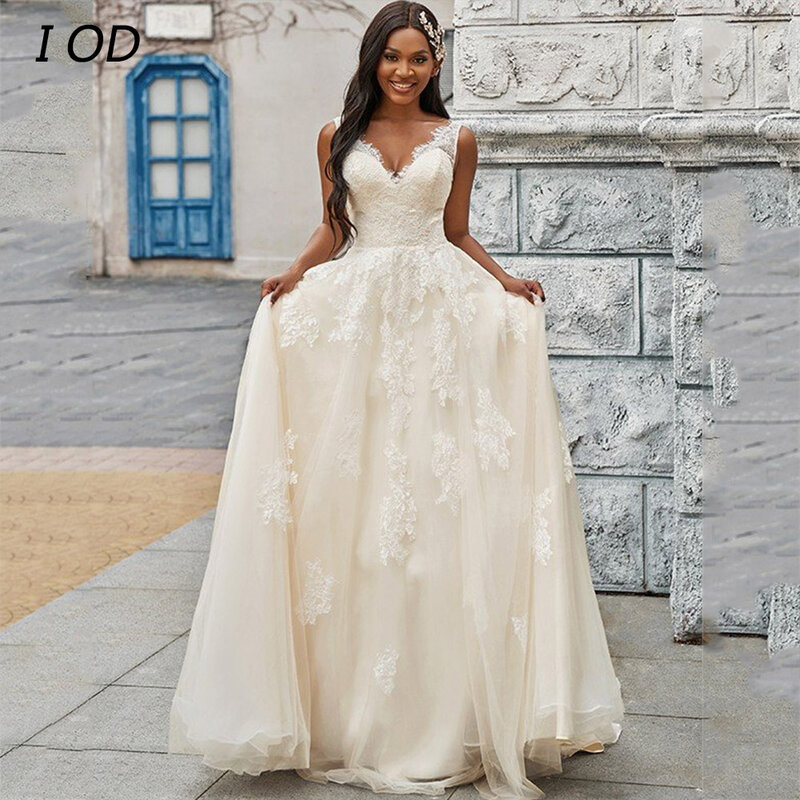 Женское свадебное платье It's yiiya, белое кружевное платье до пола без рукавов на пуговицах с V-образным вырезом на лето 2019