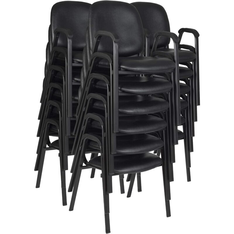 Vinil Stack Chair para sala de conferências Mobiliário de escritório preto 4 Pack