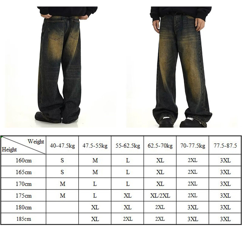 Calças de perna reta monocromática regular masculina, jeans largas com estilo, streetwear confortável masculino, moda